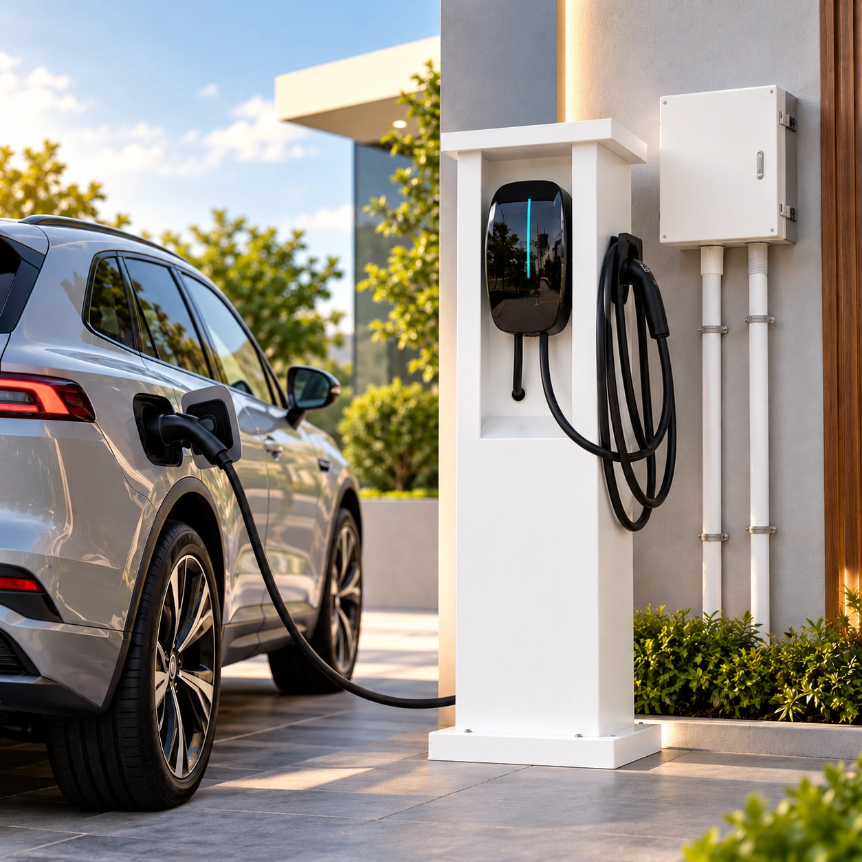 Modern EV charging station installed by World Machinery Store